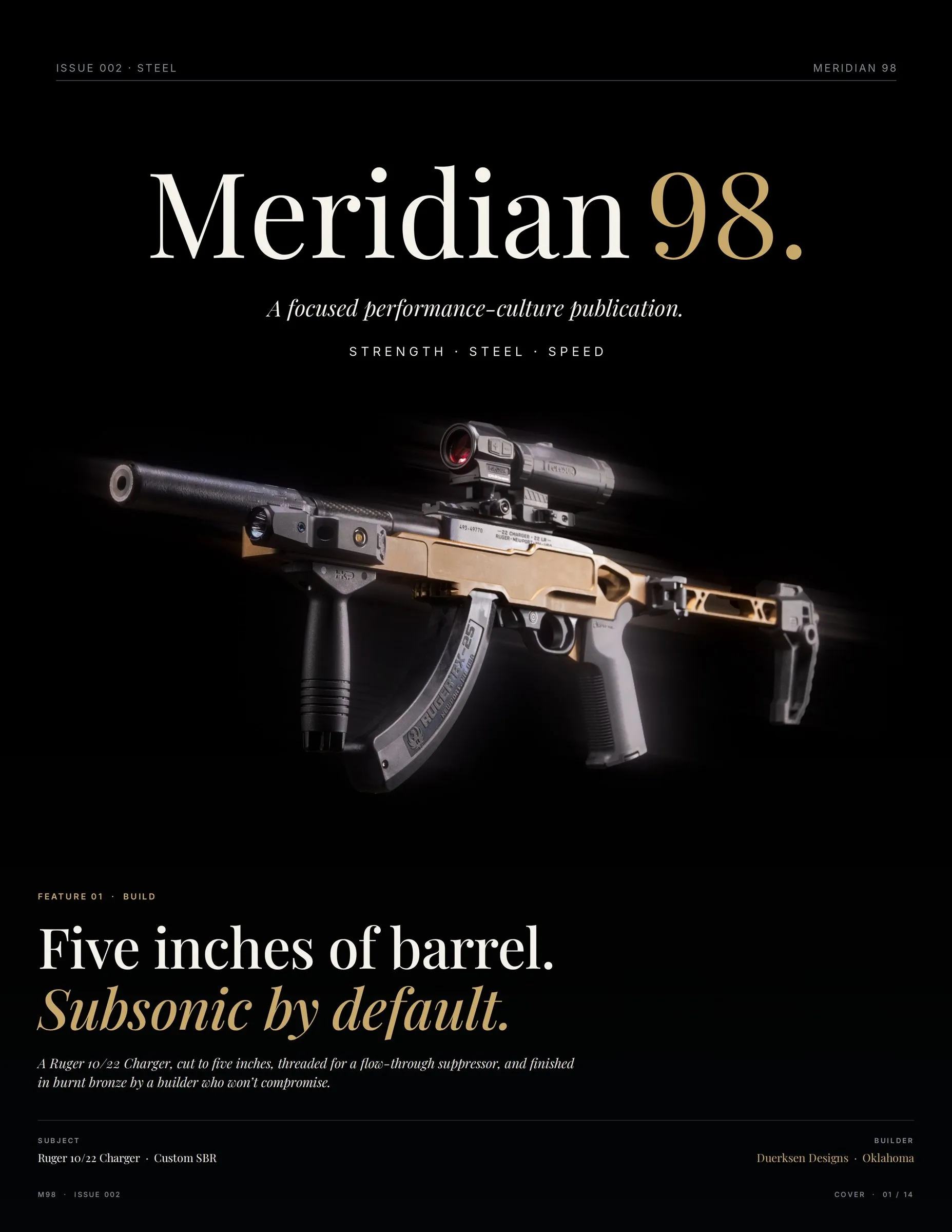 Five inches of barrel. Subsonic by default. - Issue cover